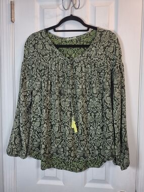 Roxy Boho Bird Print Peasant Blouse